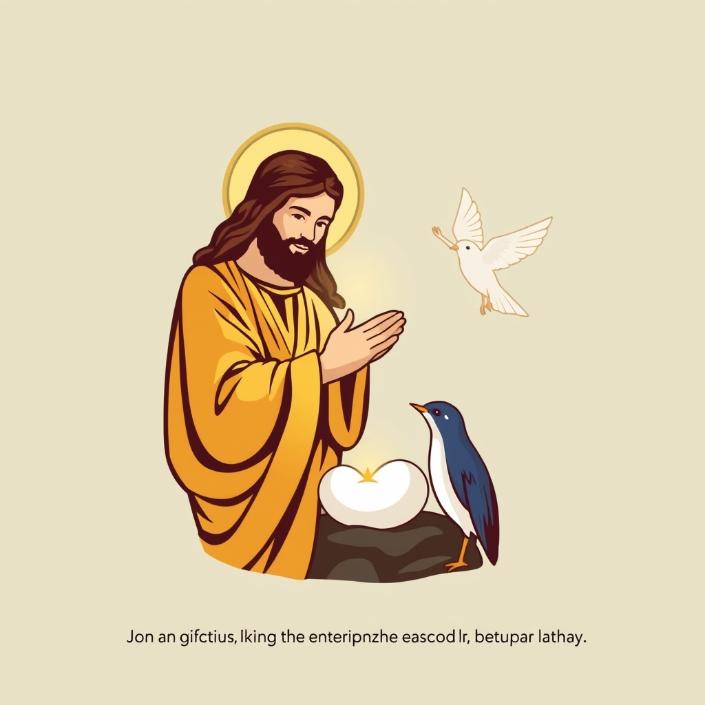 Image prompt, "Gambar yesus Kristus yang sedang mengangkat tangan kanannya, dengan jari-jari yang terlipat dalam doa, dan latar belakang yang gelap dengan bintang-bintang yang berkelap-kelip." 