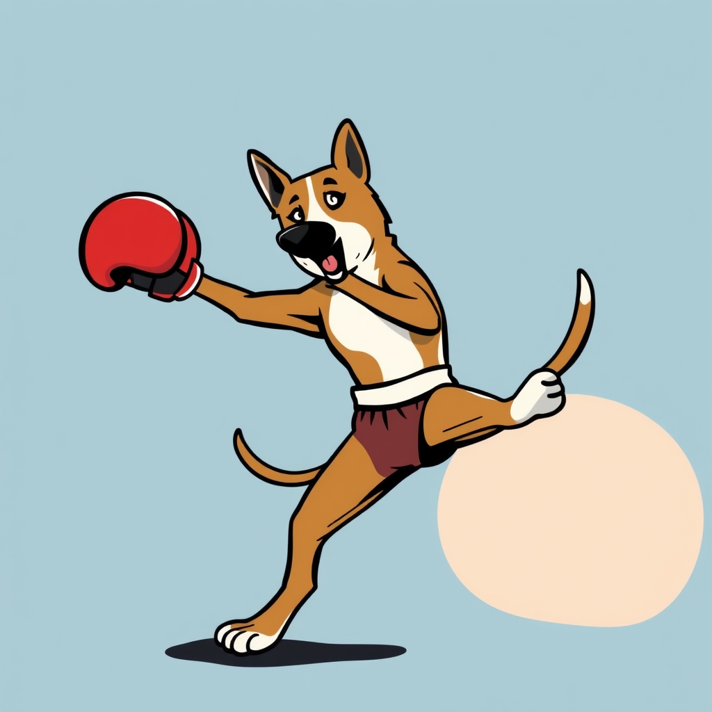 Image prompt, Un perro boxer bailando