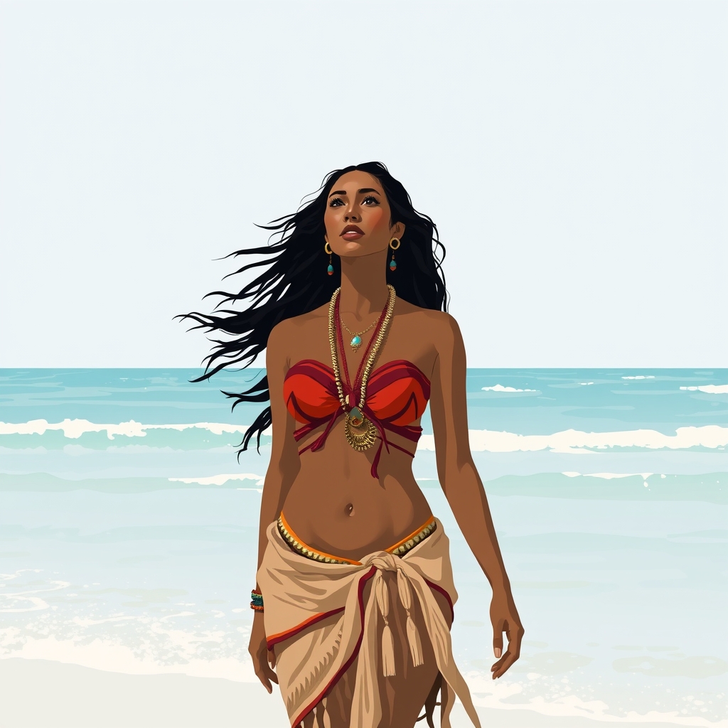 Image prompt, indian woman at the beach