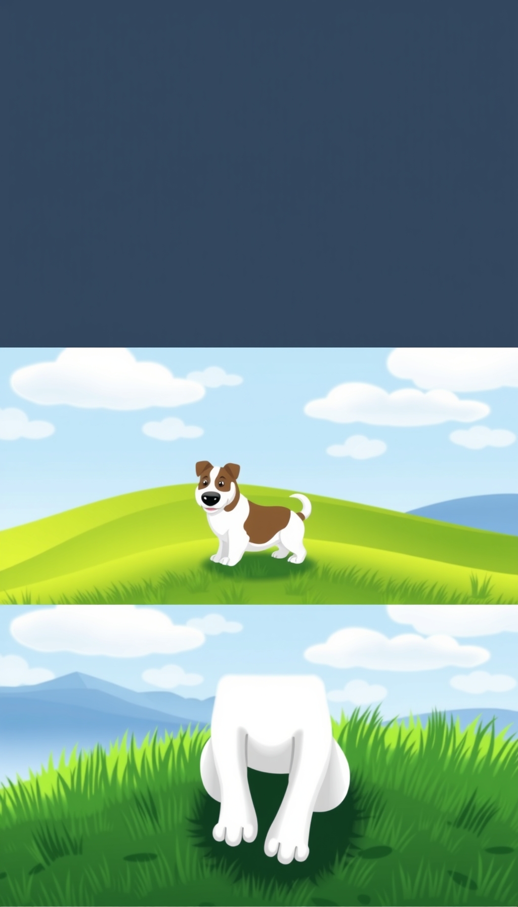 Image prompt,  a cute dog sitting on a green grassy hill 