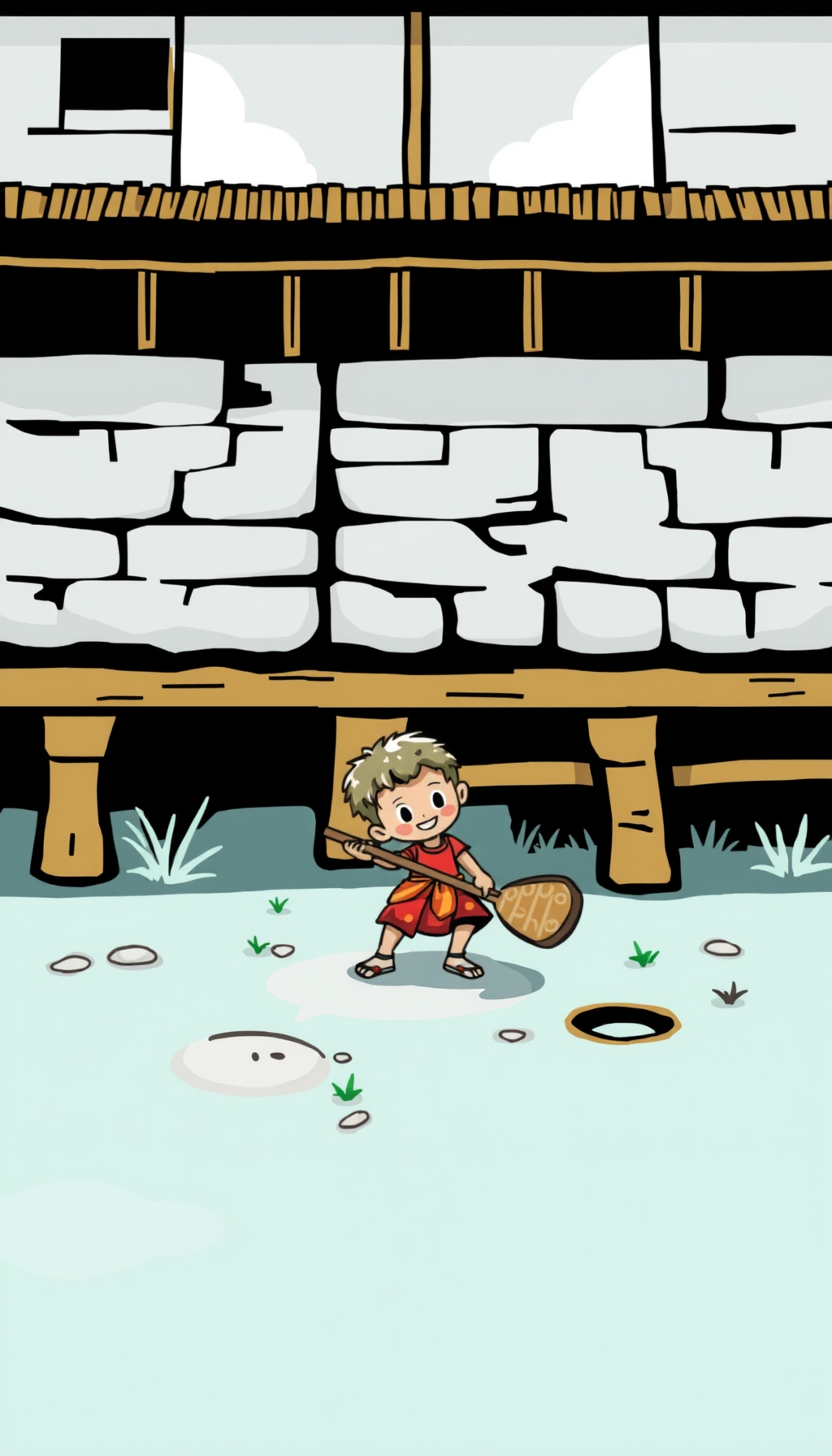 Image prompt, a village boy playing