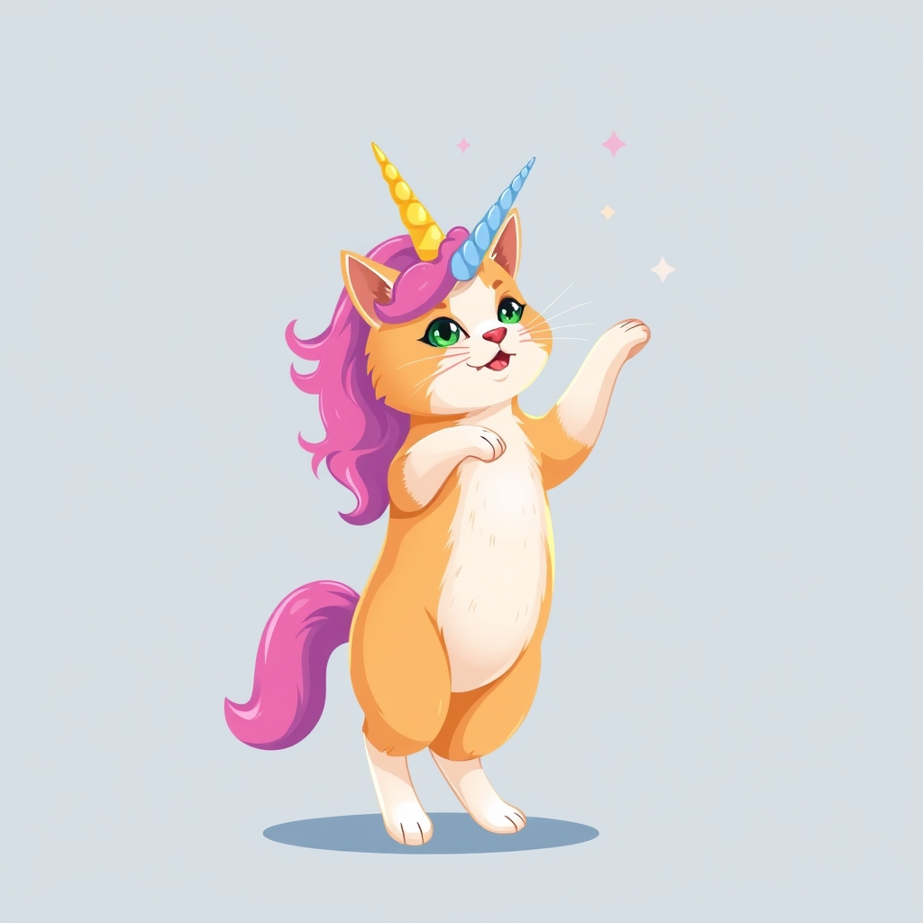 Image prompt, Cat dancing with a unicorn 