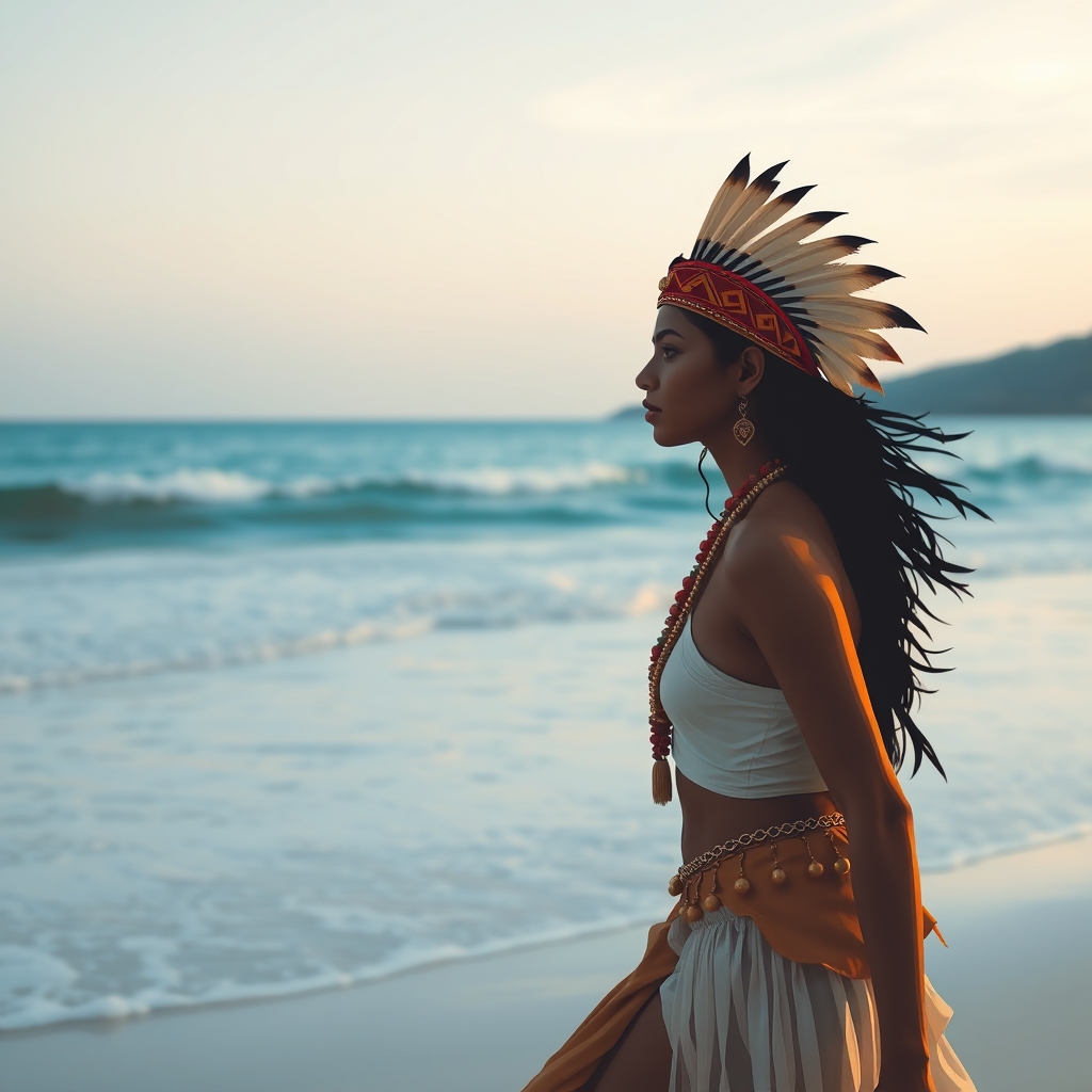 Image prompt, indian woman at the beach