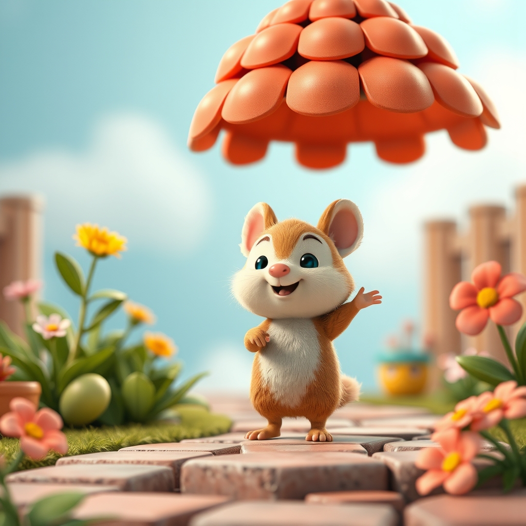 Image prompt, Создай яркий детский 3D-мультфильм продолжительностью ровно 15 секунд для детей 2–5 лет. Главный герой — маленький пушистый зайчонок в жёлтом комбинезоне. Он гуляет по сказочному саду, встречает улыбающееся солнышко и танцует вместе с бабочками. Мягкие округлые формы, выразительная мимика, пастельные цвета, тёплый свет, плавная анимация. Добрая и уютная атмосфера, оригинальные персонажи.

Сценарий и тайминг:
0–3 секунды: зайчонок выглядывает из-за большого цветка и машет зрителю. Начинается весёлая мелодия.
3–7 секунд: зайчонок поднимает лапки к улыбающемуся солнышку и делает два маленьких прыжка.
7–11 секунд: вокруг летают две бабочки, зайчонок хлопает в ладоши в такт музыке.
11–15 секунд: зайчонок кружится, машет зрителю и замирает в милой финальной позе. Музыка завершается.

Песенка на английском языке:
“Hello, sun, let’s have some fun!
Hop, hop, hop, everyone!
Clap your hands and dance with me!
Happy, happy, one, two, three!”

Песенка звучит с 1-й по 14-ю секунду: чистый, нежный, звонкий голос с чётким английским произношением. Простая запоминающаяся мелодия, темп около 110 BPM, укулеле, колокольчики и лёгкие хлопки. Движения зайчонка синхронизированы со словами «hop», «clap» и «dance». Вокал хорошо слышен поверх музыки. Без дополнительных реплик, текста на экране и логотипов. Формат 16:9.